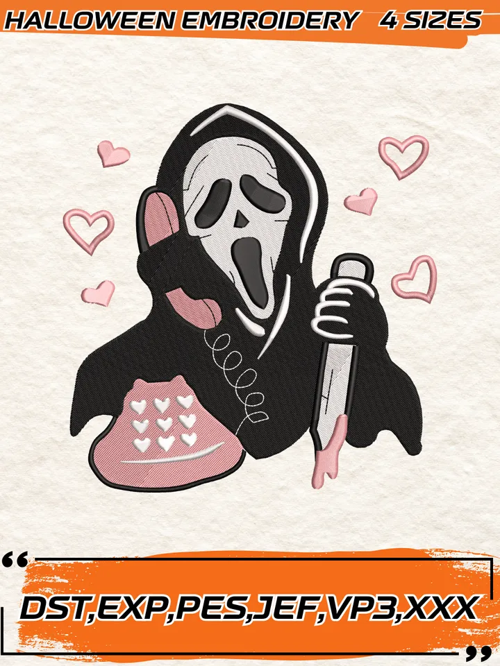 Ghost Face Call Me Embroidery Design,Halloween Embroidery Design,4 Sizes, Digital Download