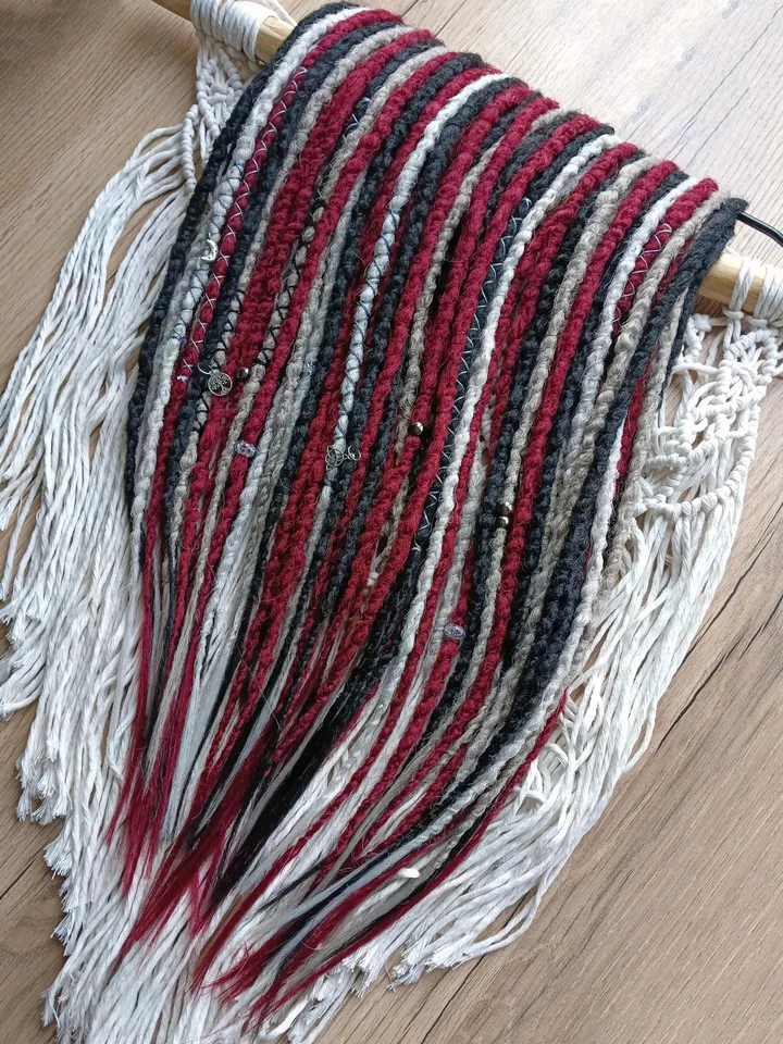 Viking dread extension Synthetic Crochet black burgundy gray dreadlocks Double Single ended dread Set Full Head Faux locs Witch hair