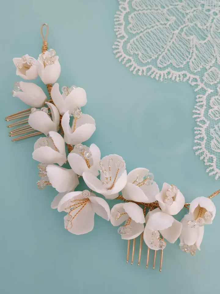 Chandelier Bridal Earrings, Floral Wedding Earrings, Floral Bridal Earrings, Statement Bridal Earrings, Clay Flower Jewelry , Gift For Her