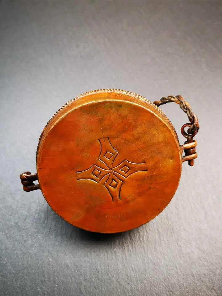 Gandhanra 8cm Copper Case,Astamangal Pattern, for Tibetan Cymbals, Tingsha Bell,Handmade in Nepal