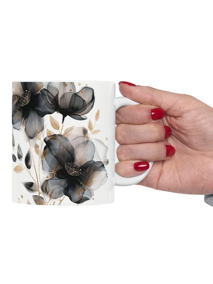 Elegant Floral Mug, Botanical Coffee Cup, White Ceramic Drinkware, Gift for Gardeners, Mother's Day Present