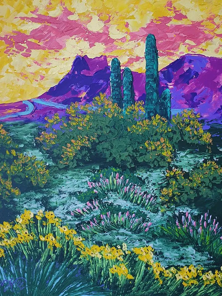 Lost Dutchman State Park Painting Arizona Sunset Wall Art Impasto Oil Painting