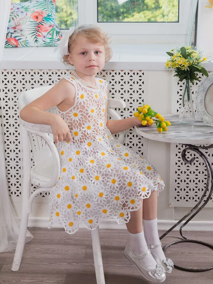 Floral Crochet Dress Pattern – Chamomile Dress for Girls