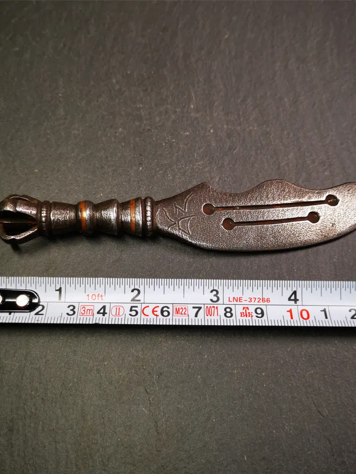 Gandhanra Tibetan Buddhism Ritual Implement,Big Machete Knife,Made of Cold Iron inlaid with Copper,6.3"