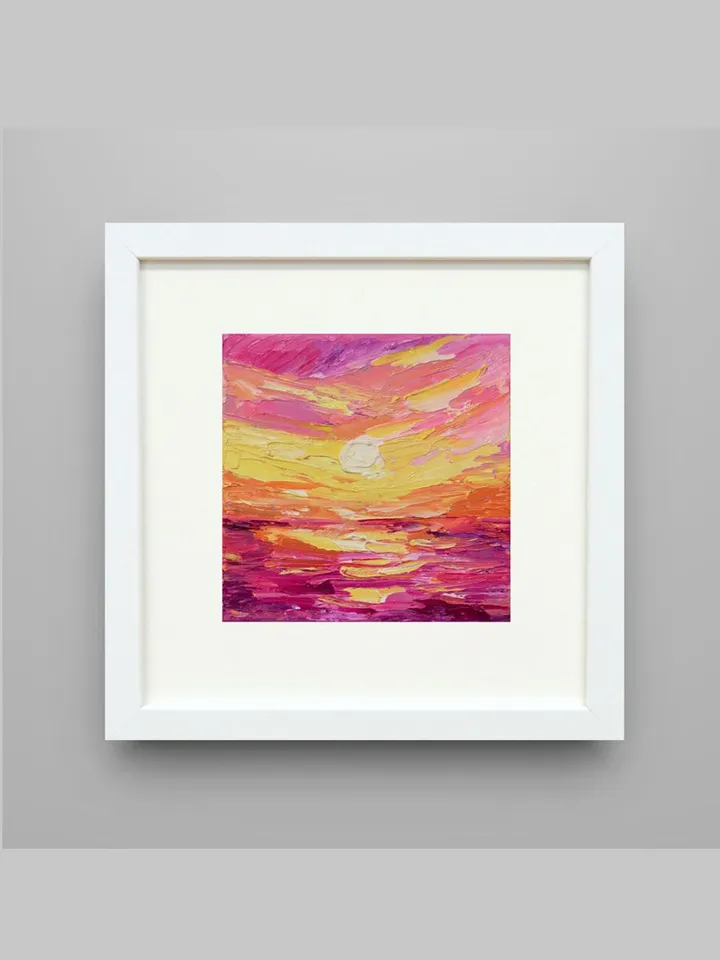 Abstract Seascape art Colorful Sunset small oil painting California coast original artwork 4 by 4 inch Beach art by Juliya JC