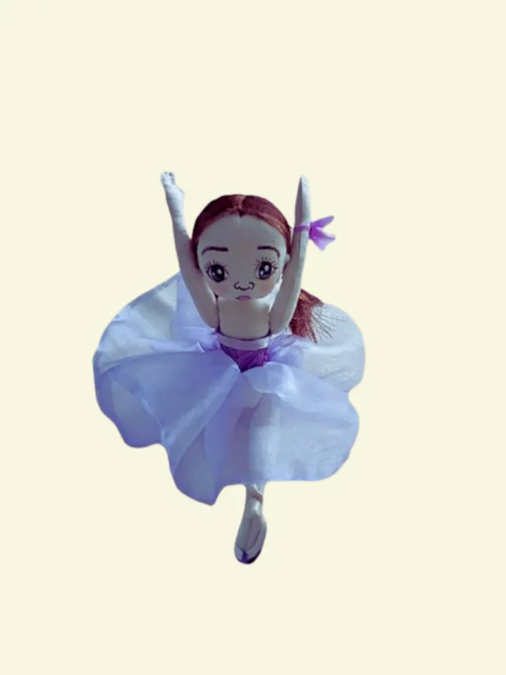 Handmade Textile Ballerina Doll – Purple Chiffon Dress, Moveable Arms & Legs-10.2 in