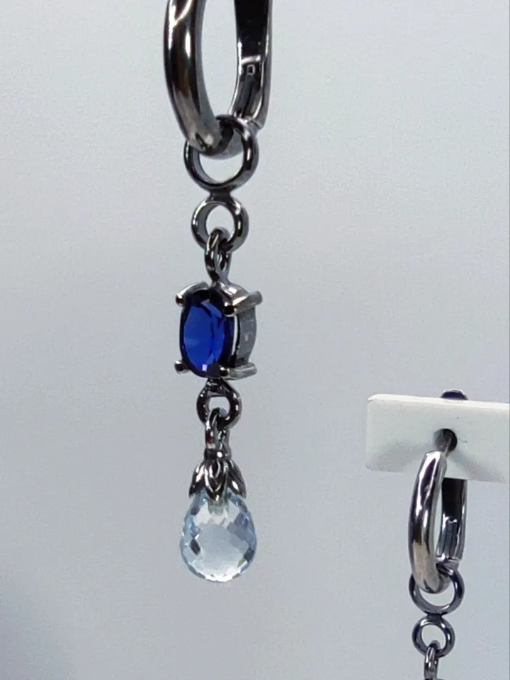 Skull Earrings with Natural Blue Topaz