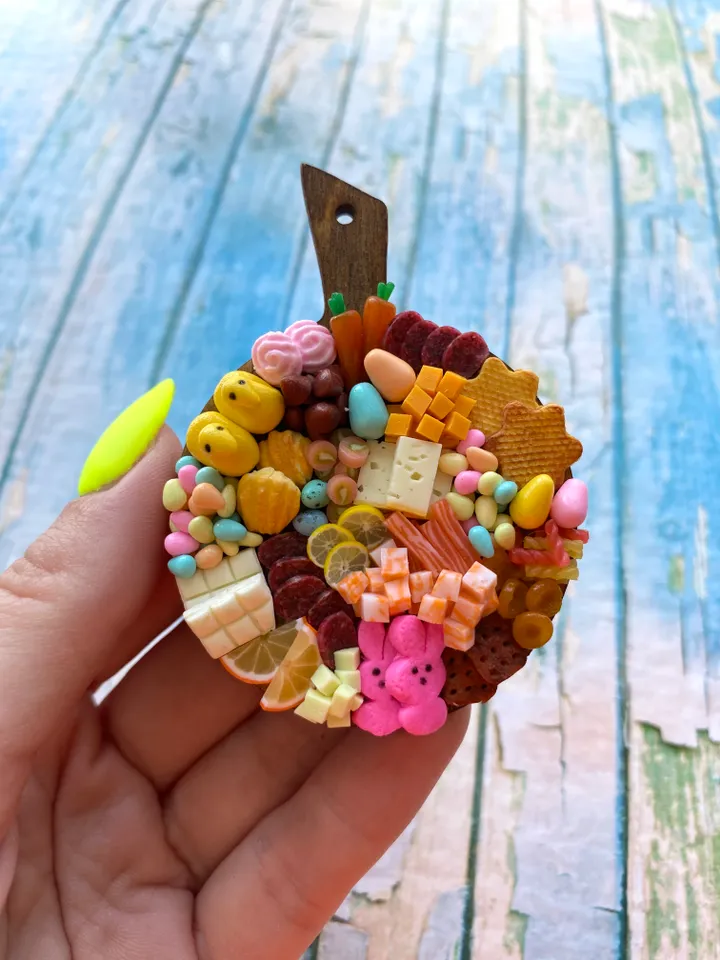 Magnet Miniature Easter Charcuterie Board with Polymer Clay Souvenir