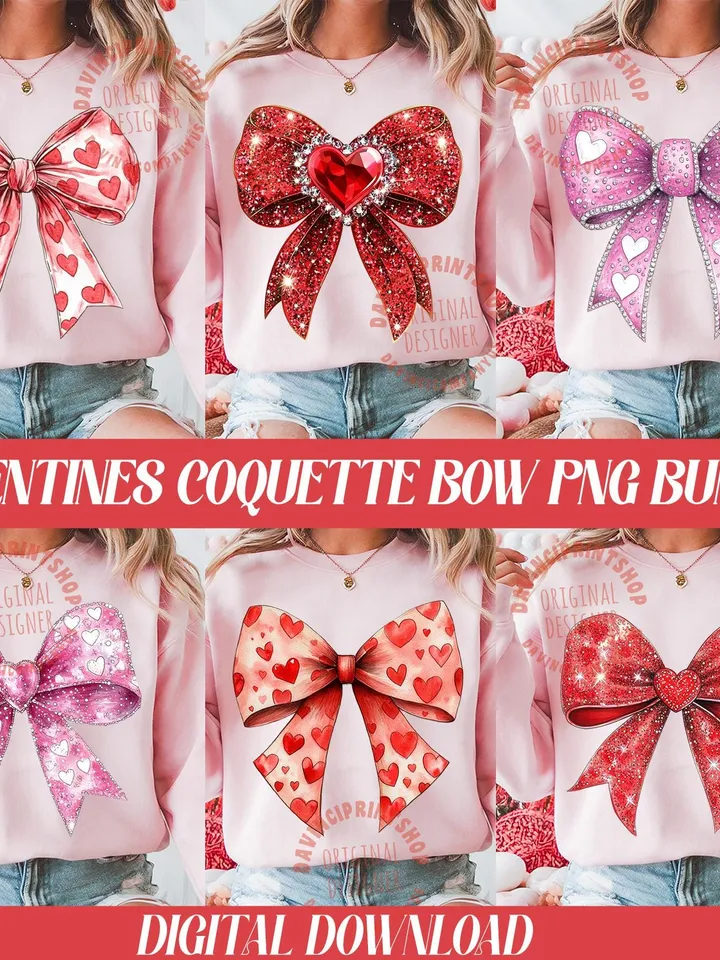 Valentines Day Heart Coquette bow Png, Coquette Valentines png bundle, Valentines png, Valentine Love Png, Valentines Heart png, Love png