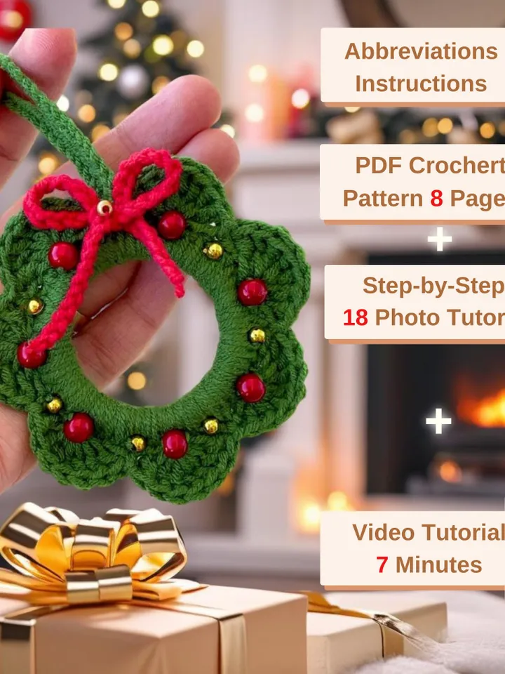 Crochet Wreath Pattern - Easy Christmas Tree Decoration & Ornament PDF for Beginners - Holiday Craft DIY