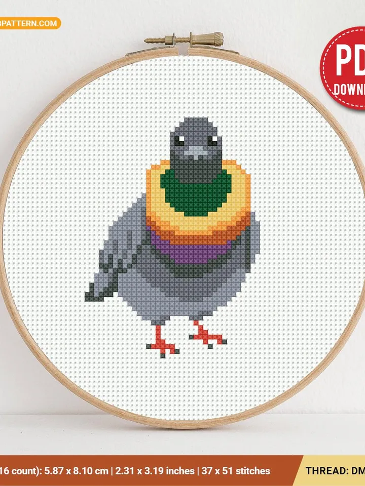 Bread Head Pigeon Cross stitch pattern, Pigeon Counted, bird, Funny, tiny chart, beginner counted, modern, gift DIY, embroidery, instant PDF