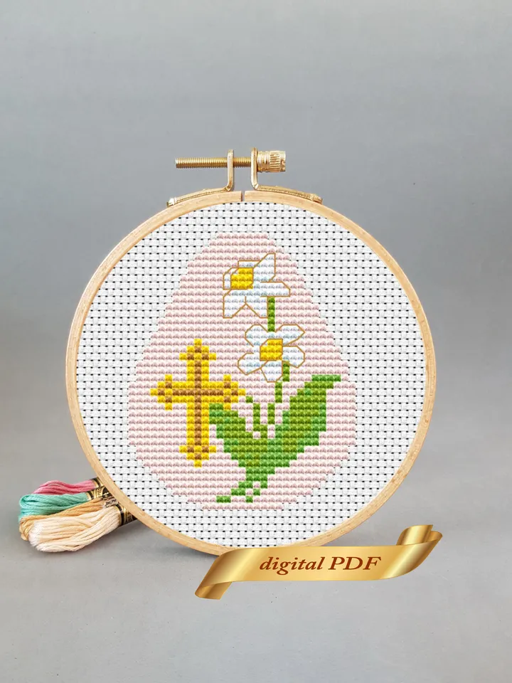 Easter cross stitch pattern pdf, Daffodils embroidery DIY Easter egg design