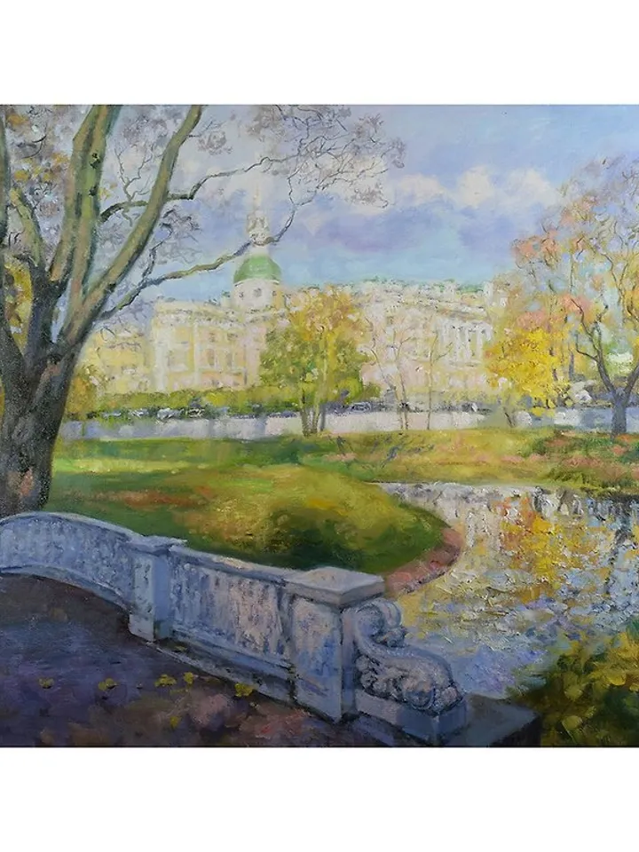 Petersburg Painting Cityscape Original Art Impression Autumn Artwork Canvas Oi