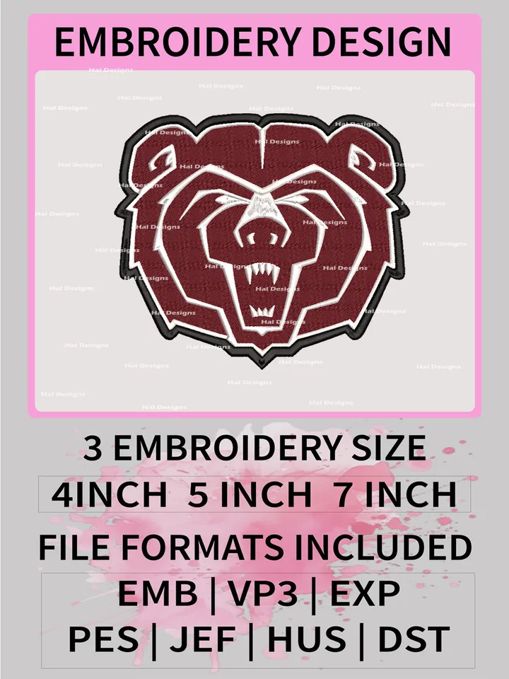 NCAA Missouri State Bears Embroidery File, 3 Sizes, 6 Formats, NCAA Machine Embroidery Design, NCAA Logo, NCAA Teams