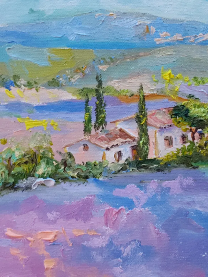 Oil painting on canvas "Valley of lavender fields" 30x24cm (12x9.6 inches)