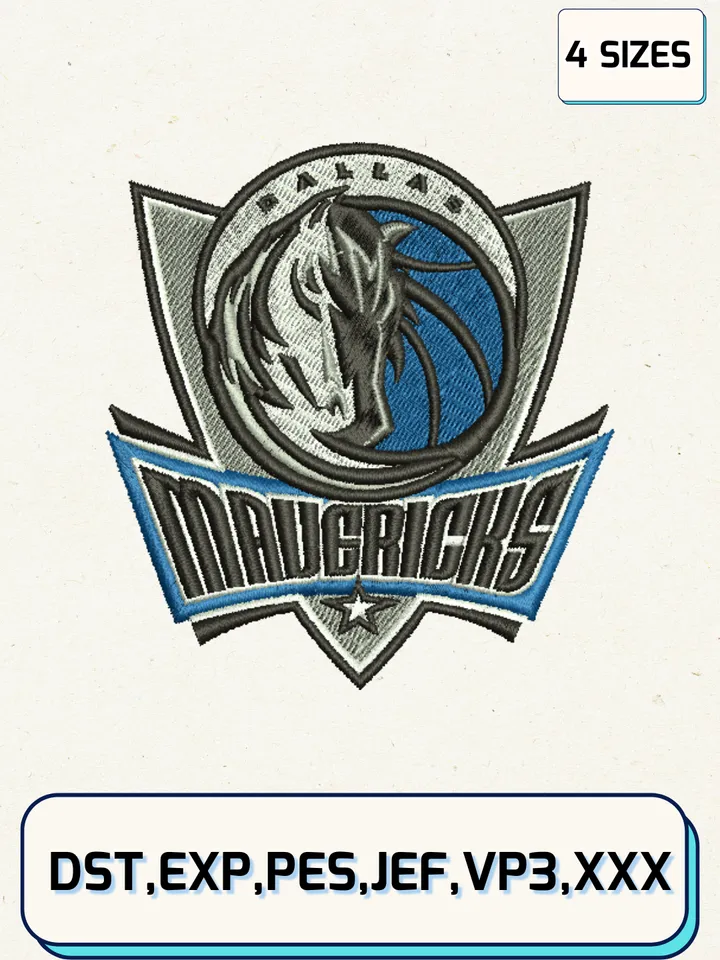 Logo Dallas Mavericks Embroidery Design Files,NBA Logos Embroidery Designs,Machine Embroidery Files,4 Sizes
