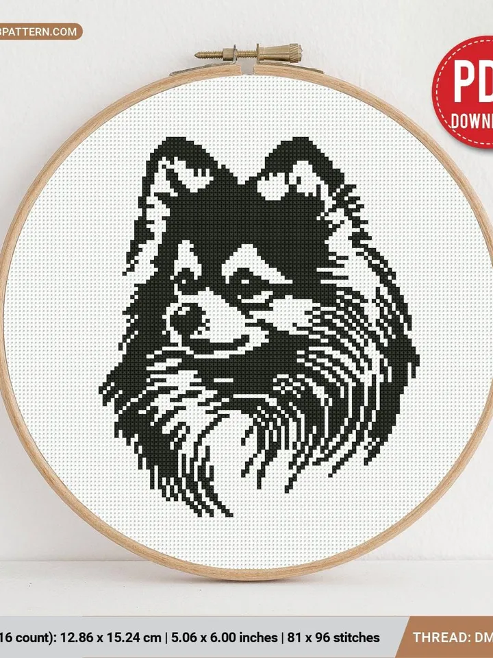 Pomeranian spitz Cross stitch pattern, dog breed, silhouette, animals, beginner counted, modern chart, gift DIY, embroidery, instant PDF