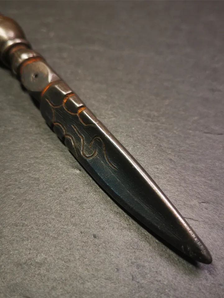 Gandhanra Handmade Tibetan Buddhist Ritual Implement - Kila -Dorje Phurba,Made of Cold Iron inlaid with Copper,7.5"