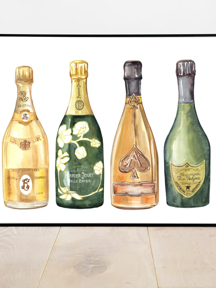 Champagne Watercolor Art Print, Cocktail Print, Bar Cart Art Work, Bar Decor, College Apartment, Wine Cocktail Drink, College Dorm Decor