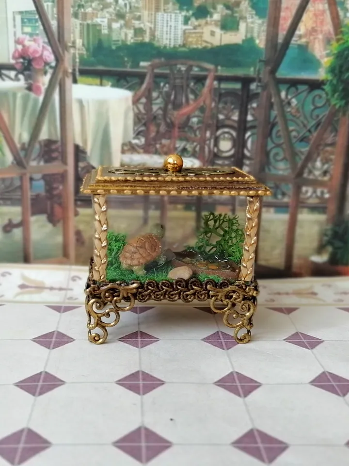 Turtle terrarium. Puppet miniature.1:12 scale.