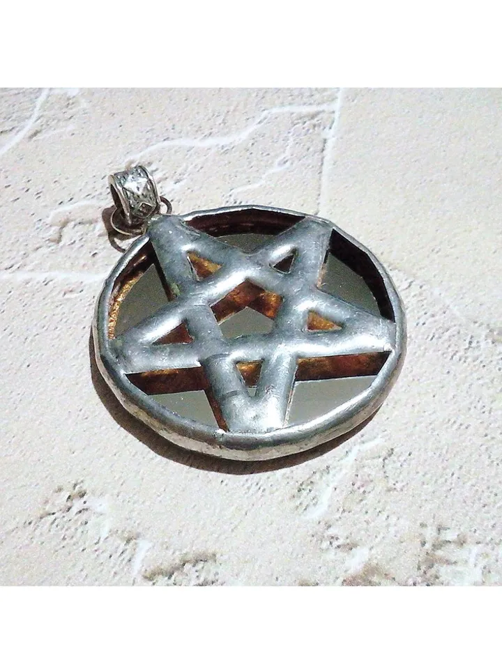 Mirror Pentagram pendant, pentacle necklace, mirror star, stained glass star, Halloween necklace, witchy aesthetic