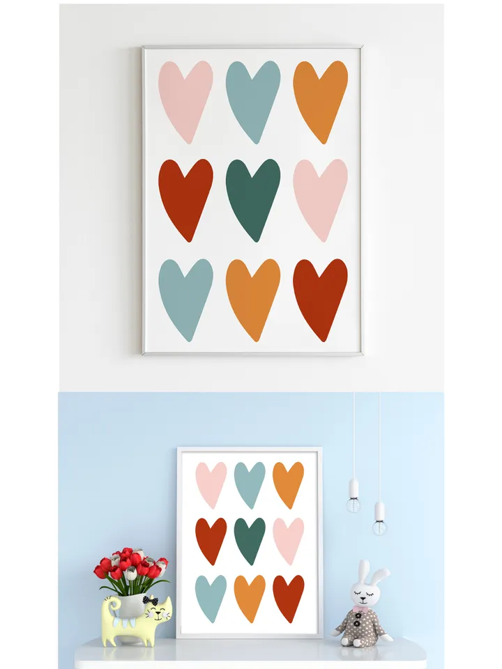Hearts Nursery Print, Playroom Wall Decor, Hearts Wall Art Poster, Kids Wall Decor, Nursery Decor, Instant Digital Download