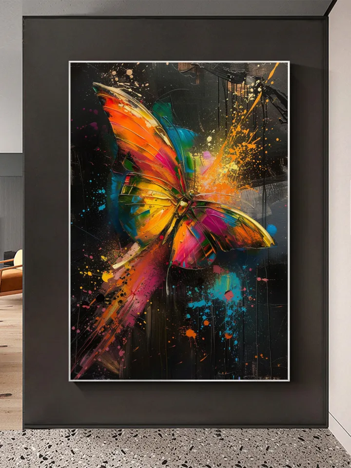 Original Colorful Butterfly Oil Painting On Canvas, Large Wall Art, Abstract Animals Painting, Living Room Wall Decor, Custom Painting