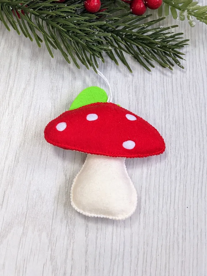 Christmas decoration Mushroom Amanita made of felt, Mushroom with a red cap