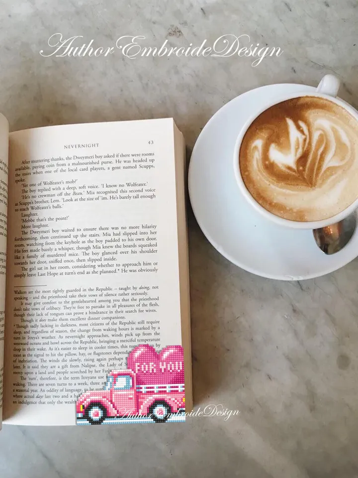 Valentine truck Corner bookmark cross stitch pattern PDF download Pink truck cross stitch chart Valentine bookmark pattern digital PDF #B398