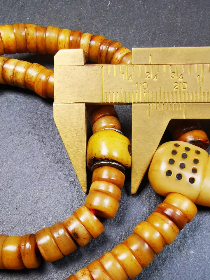Gandhanra Old Tibetan 108 Yak Bone Mala,Prayer Beads Necklace,Rosary Beads for Meditation,Diameter 0.35", Circumference 16.5"