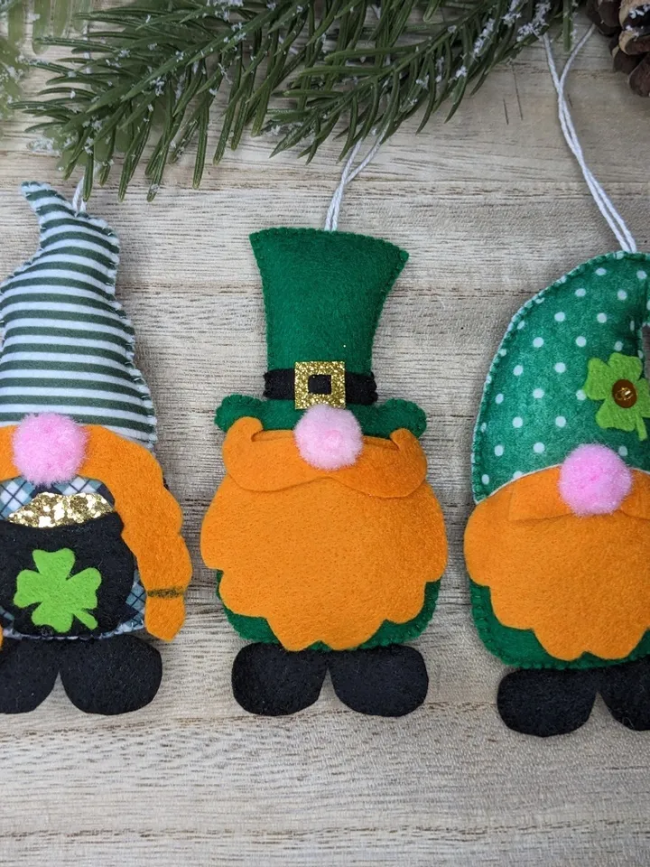 Holiday Gnomes, Felt Christmas Tree Decorations, Scandinavian Gnome, Green gnome, Clover, St. Patrick's Day,  Set 3 toy