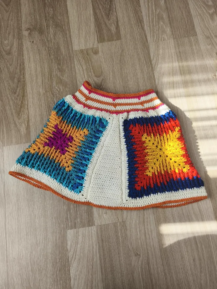 Handmade Crochet Granny Square Skirt - Boho Style Fashion
