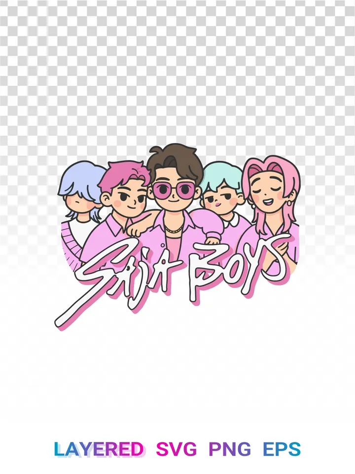 💜 Saja Boys K-pop SVG, Cute Cartoon Anime PNG Kawaii Style