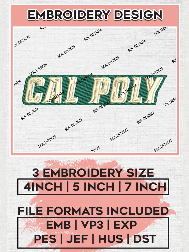 NCAA Cal Poly Team Word Logo Embroidery Design Files, NCAA Cal Poly Mustangs Machine Embroidery, NCAA Teams, Game Day, 3 sizes, NCAA Machine embroidery designs, Digital Download