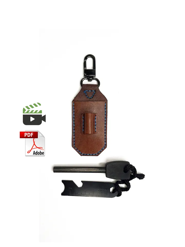 Ferro Rod Leather Pouch Pattern | Digital Download - Fire Starter Holder PDF Template | DIY Bushcraft Leathercraft Design, easy and simple