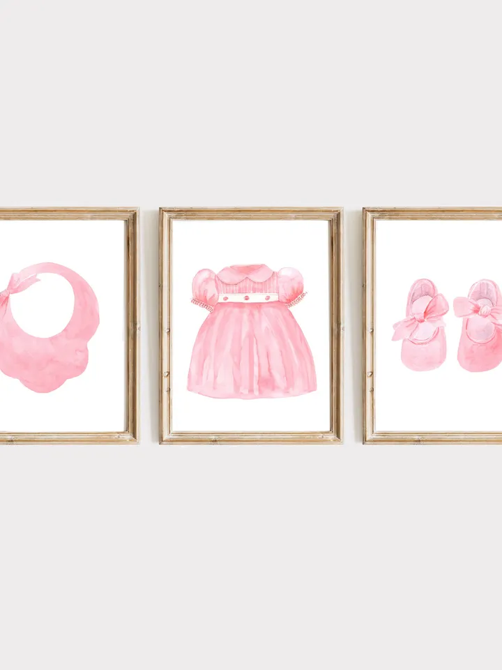 Pink Nursery Art, Set Of 3 Prints,Watercolor Painting, Baby Girl Prints, New Baby Nursery, Set Of Nursery Print, Baby Room Decor Girl, Pink