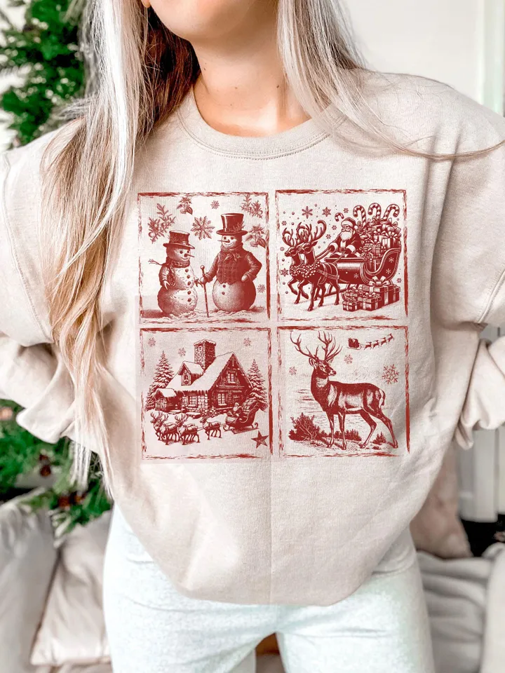 Vintage Retro Christmas PNG Cute Santa Reindeer Snowman Gingerbread Man Cookies Magic Christmas Vintage Christmas Png Trendy Xmas ORIGINAL