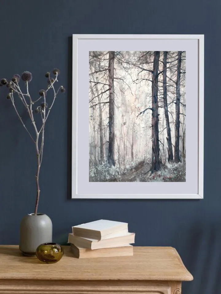 Forest Original Painting Landscape Watercolor Trees Wall Art