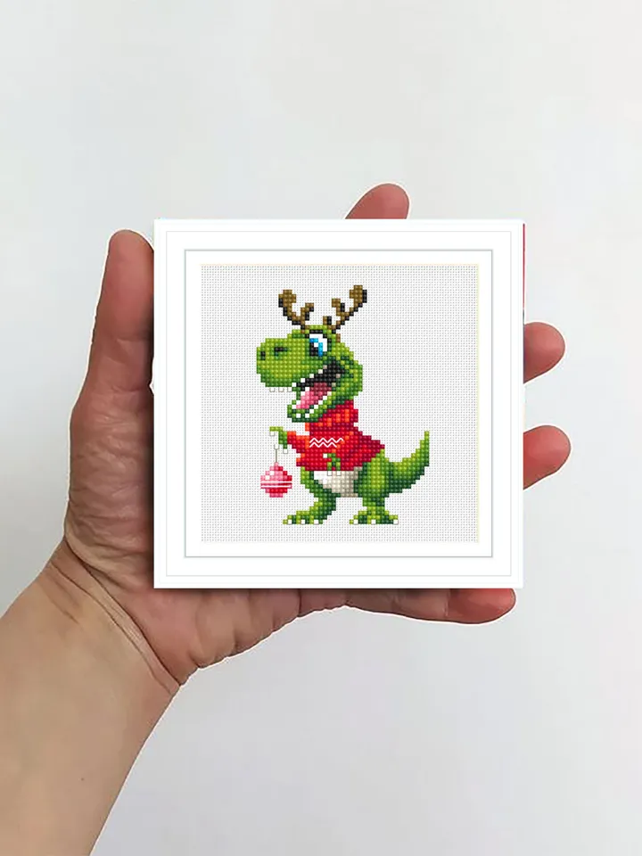 Funny dinosaur christmas cross stitch pattern PDF download, Set of 2 small dinosaur cross stitch chart, Cute dino pattern digital PDF #N116