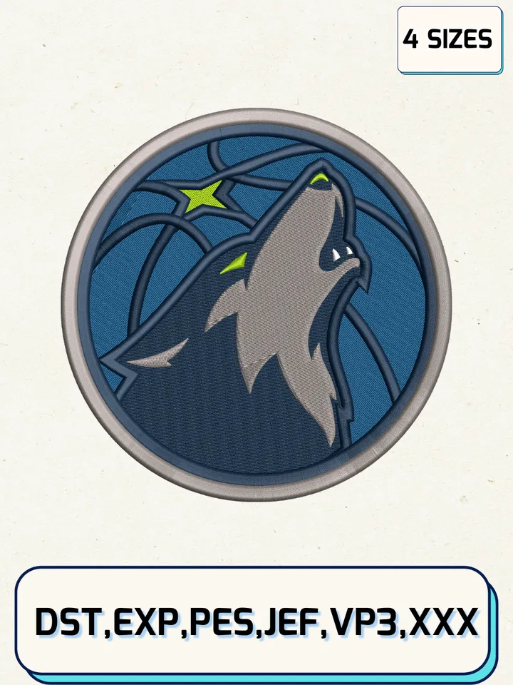Minnesota Timberwolves Logos Embroidery Design Files,NBA Logos Embroidery Designs,Machine Embroidery Files,4 Sizes