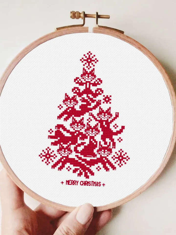 Cat christmas tree cross stitch pattern download PDF Christmas small cross stitch, Funny cat silhouette cross stitch Cat embroidery PDF #N86