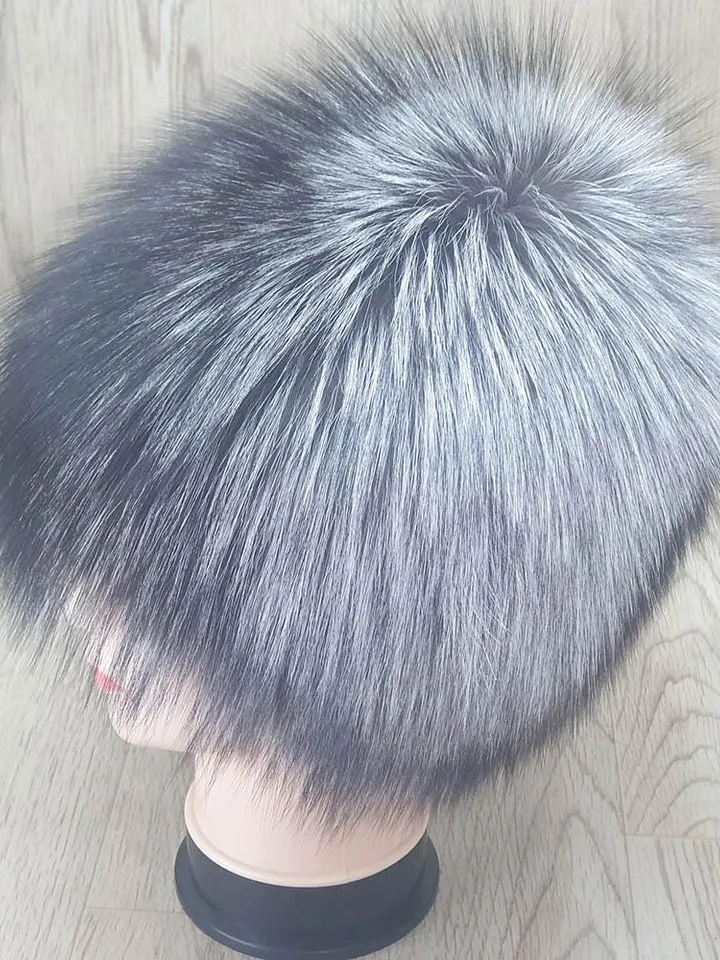 Women's Silver Fox Fur Hat. Winter Headwear. Silver Hat Made of Natural Fur. Warm Hat for Women. Handmade. Fur Hat Made of Natural Fox Fur
