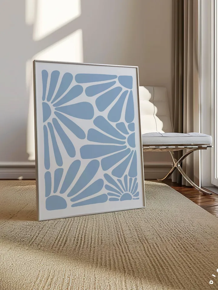 Soft Blue Wall Art Set of 2 Prints, Boho Flower Print, Blue Abstract Minimalist Organic, Blue Floral Wall Art, Wild Flower, Printable Art