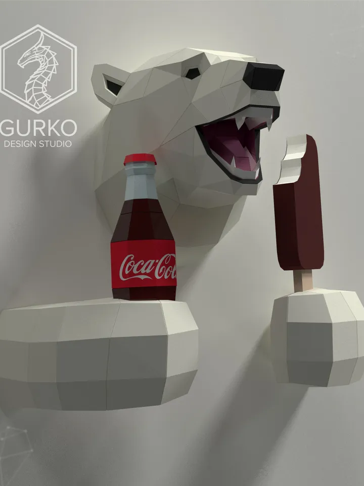 Smiling Polar Bear Papercraft, Digital Template, PDF Download, Gurko, 3D Low Poly, Pepakura, DIY Origami Sculpture, Paper Decor, DIY Gift