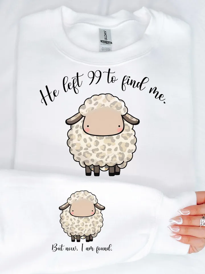Christian Png Sweatshirt Sleeve PNG Sublimation Design Lost Sheep Cut File Faith Based Shirt Jesus Apparel He Left The 99 To Find Me Lamb