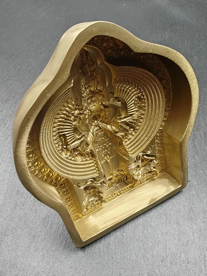 1000 Arms Avalokitesvara Tsa Tsa Mold,Gandhanra Tibetan Copper Mould For Making Clay Buddha Statue Offering,Tsha Tsha Mould，11cm Height