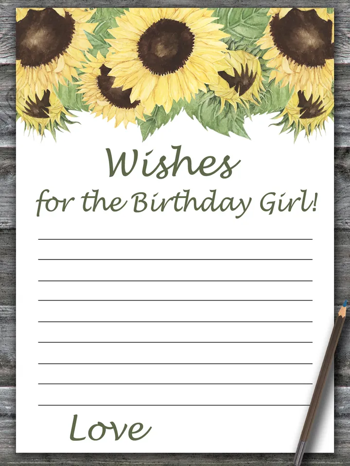 Sunflower Wishes for the birthday girl,Adult Birthday party game printable-fun games for her-Instant download