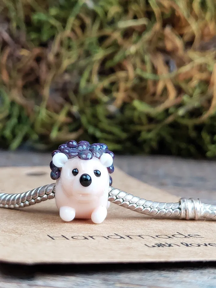 Hedgehog charm Hedgehog dread beads Hedgehog bead Hedgehog bracelet Glass Hedgehog BHB big hole bead Lampwork Hedgehog jewelry
