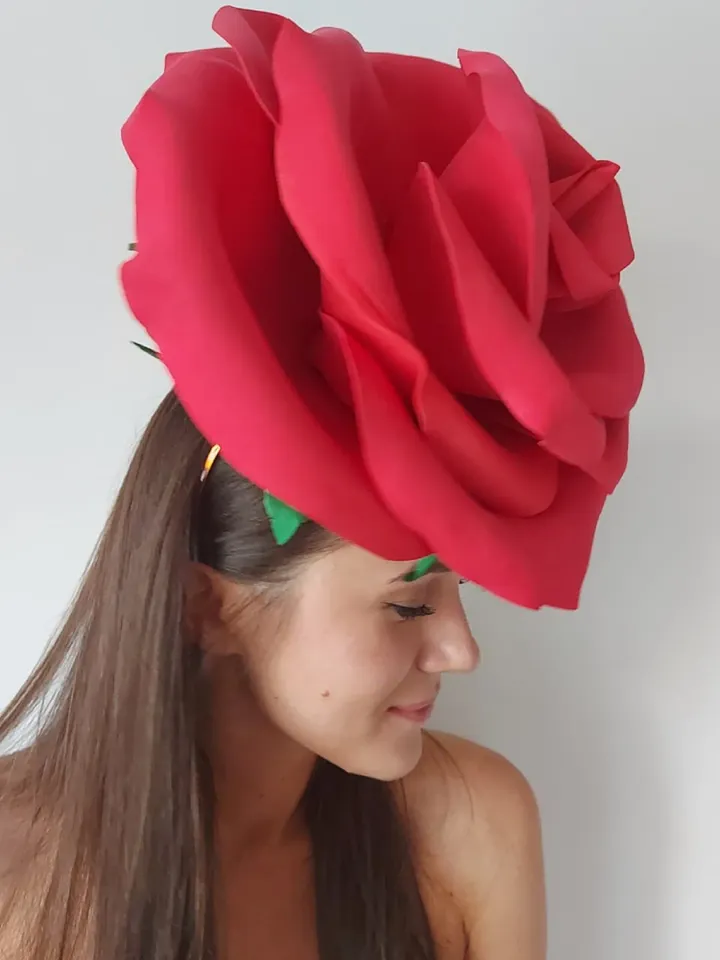 Large Red Rose Fascinator Wedding Headband Bride Hair Clip Flower Glamorous Headdress Party Hat