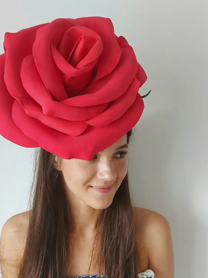 Large Red Rose Fascinator Wedding Headband Bride Hair Clip Flower Glamorous Headdress Party Hat